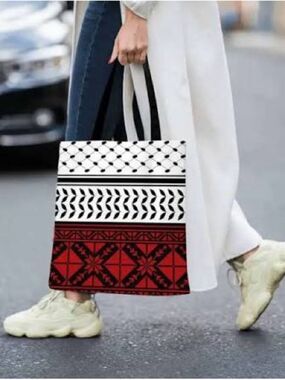 Keffiyeh Tatreez Black White & Red Patterned Tote Bag